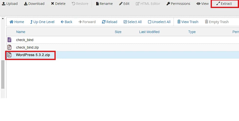 Extract WordPress Zip File