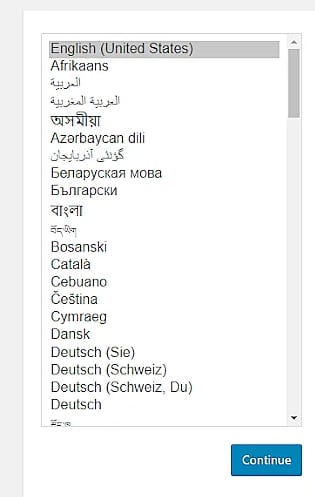 Language selection option in wordpress installation