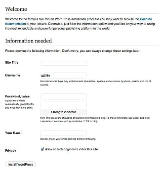 WordPress installation option