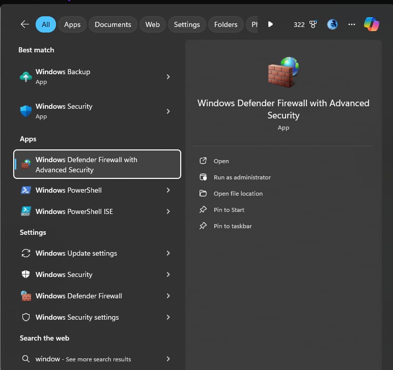 Window Defender Firewall with advanced security