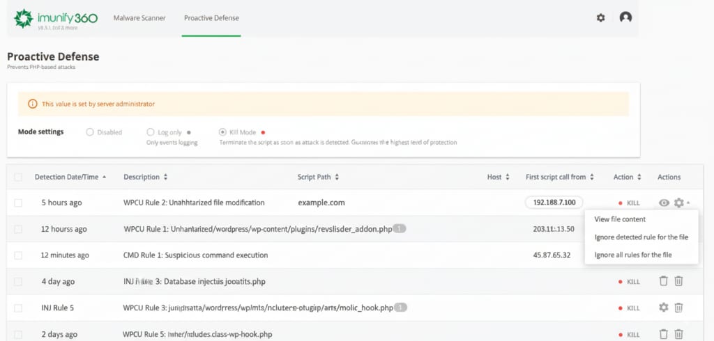 Proactive Defense tab in Imunify360