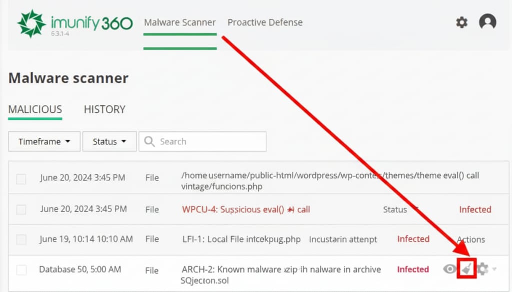 Manually Deleting an Infected File in Imunify360