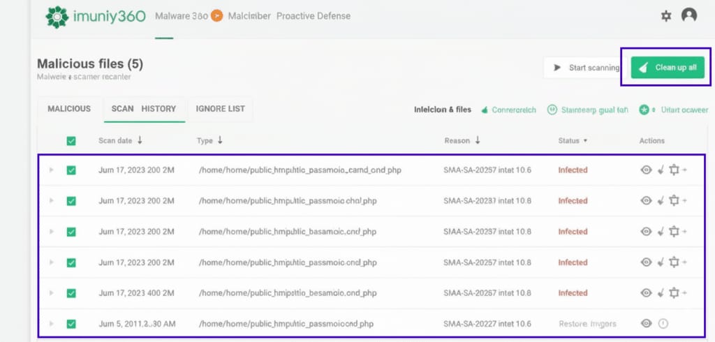 Clean up all buttons while manually scanning Imunify360