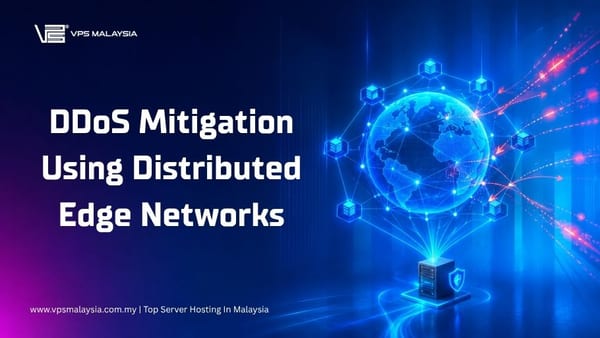 Illustration showing a DDoS attack being absorbed by a distributed edge network, with only clean traffic reaching the origin server