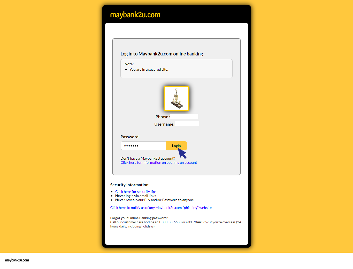 Insert username and password after login maybank2u site