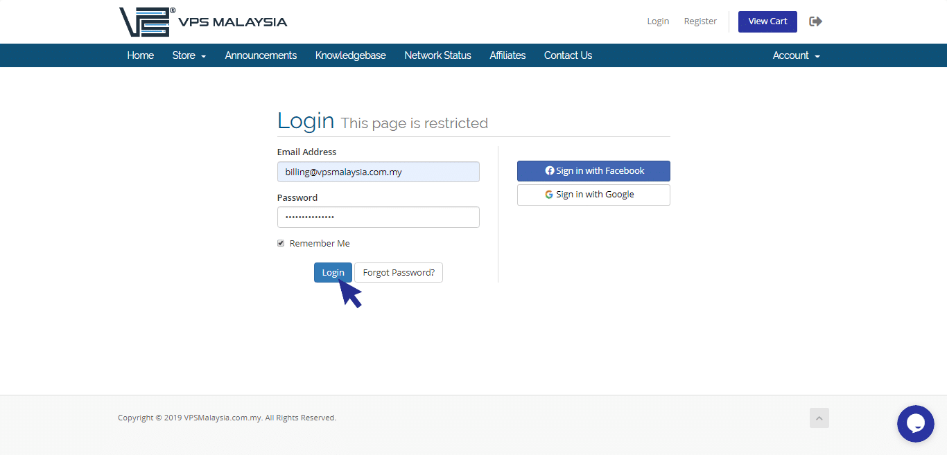 Login vpsmalaysia account at client area site