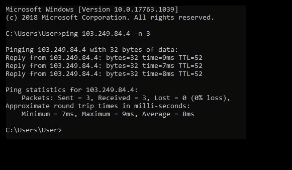 Ping Test Result by VPS Malaysia