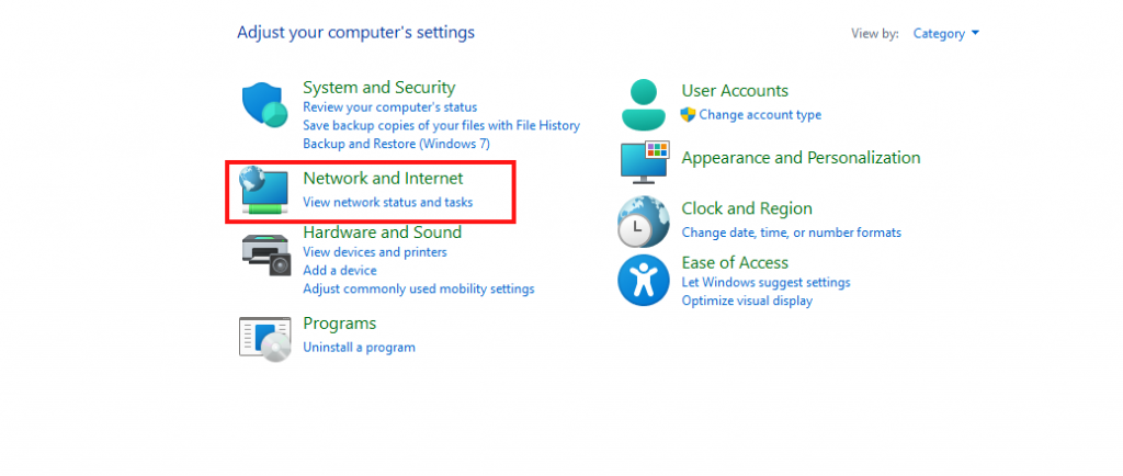 Network and Internet settings