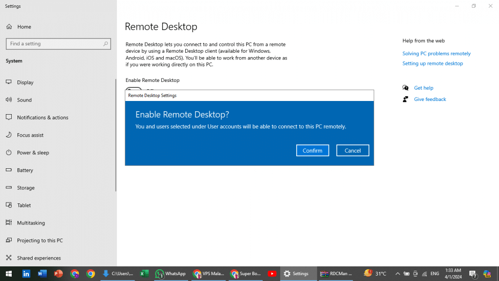 Enable Remote Desktop