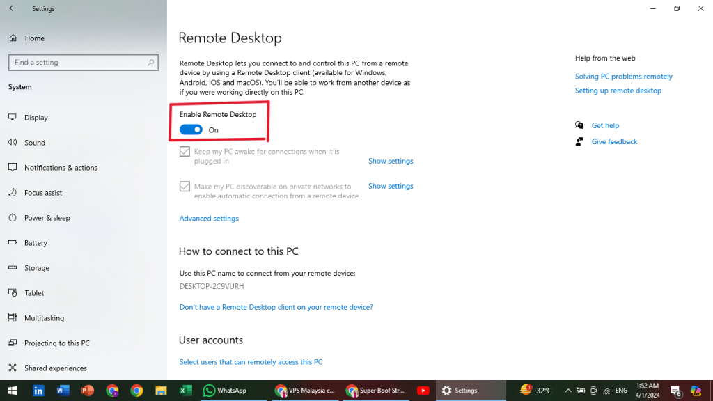 Remote Desktop Option