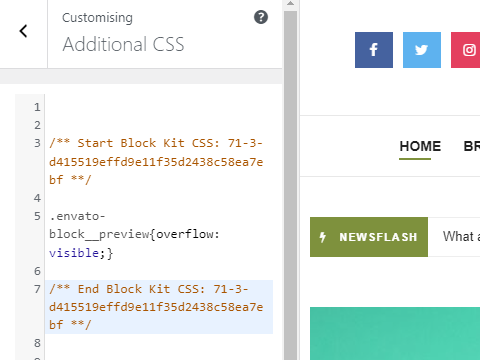 CSS Editing area in WordPress