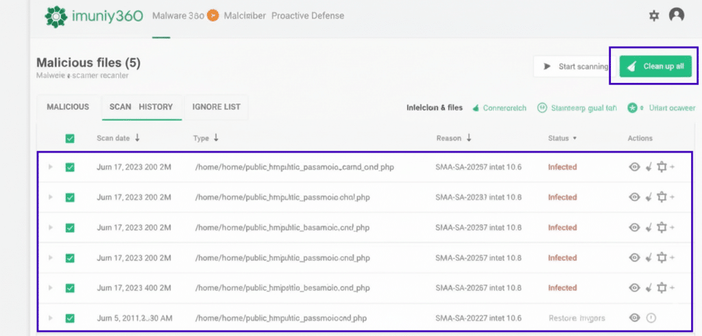 Secure Your Website with Imunify360 and VPS Malaysia Hosting 7 Clean up all buttons while manually scanning Imunify360