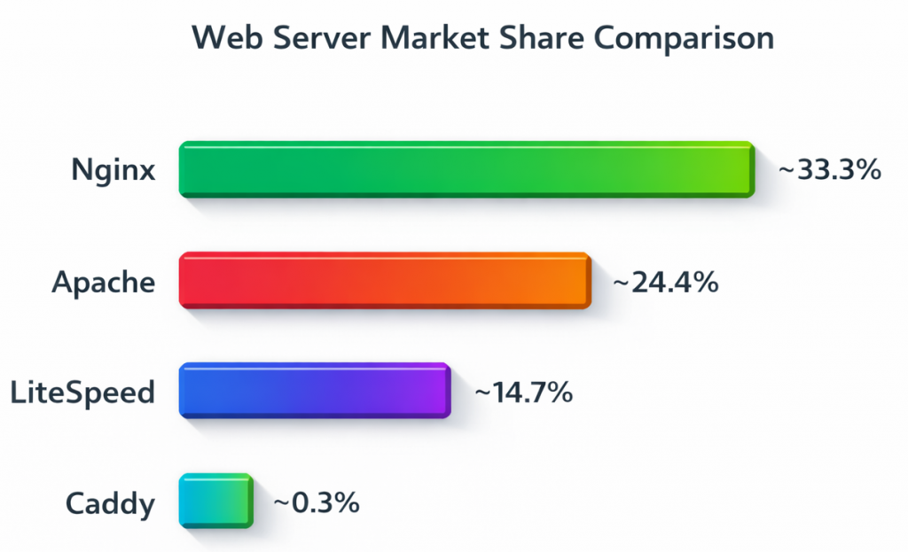 Apache vs Nginx vs LiteSpeed vs Caddy: A Detailed Web Server Comparison 12 Web Server Market Share Comparison