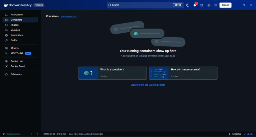 Docker Desktop App Interface