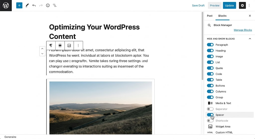 WordPress Hide and Show Blocks Section