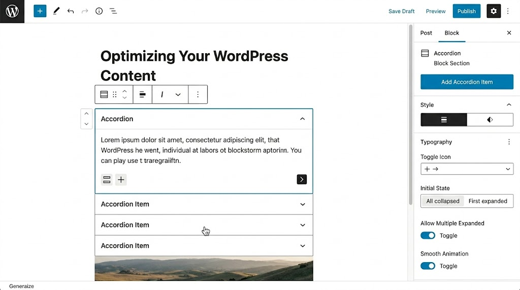 WordPress Accordion Block Section