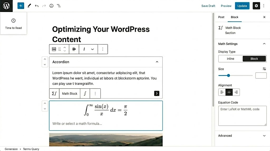 WordPress Math Block Section