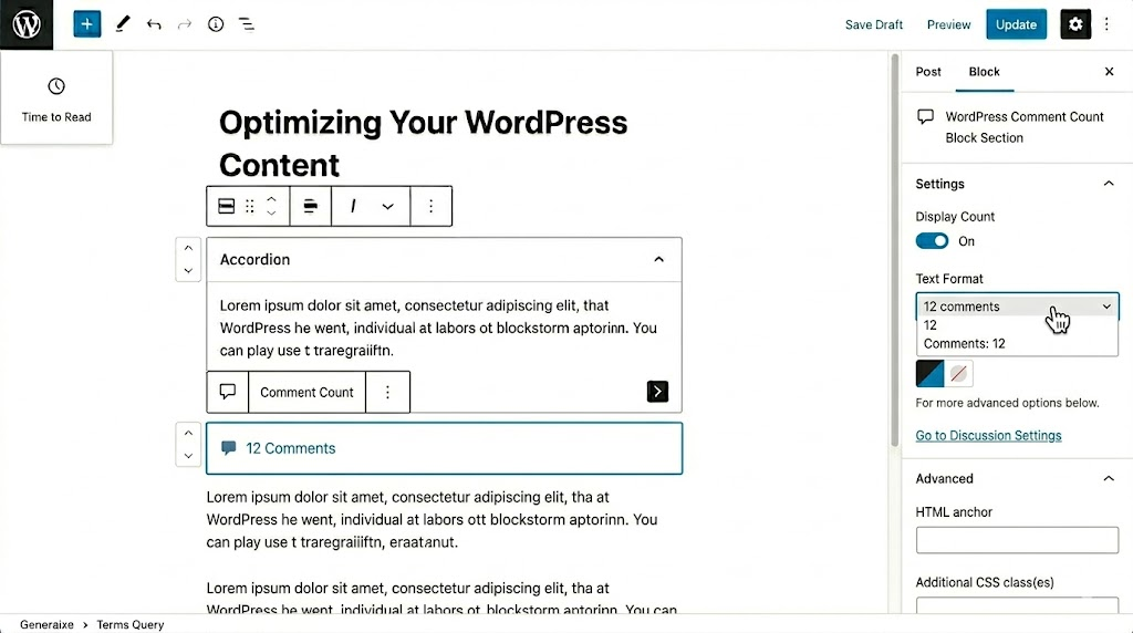 WordPress Comment Count Block Section
